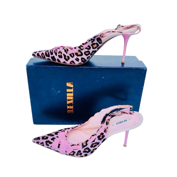 Le Silla pink faux fur leopard; similar to pony hair high heel sling back Sz 8.5 - Picture 7 of 16